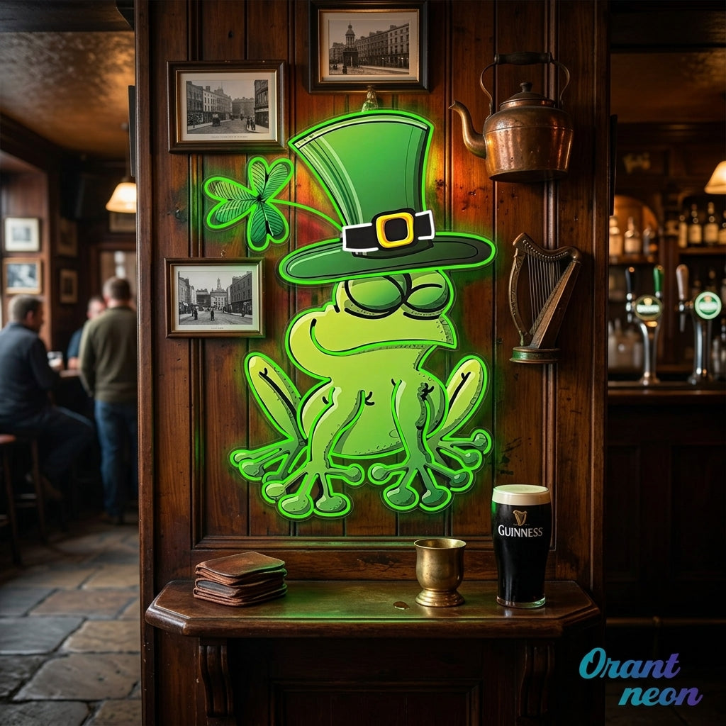 Patrick's Day Frog Wearing Hat and Sleeping Led Neon Acrylic Artwork