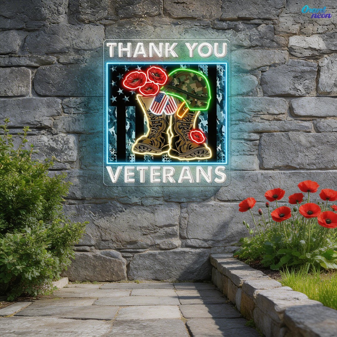 Veterans Day: Courage in Light Neon Sign Light Artwork