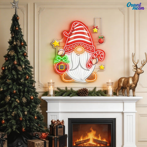 Christmas Dwarf with Bauble and Candy Neon Sign Light Artwork