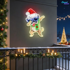 Christmas Pug in Neon Light: A Dapt Delight Neon Sign Light Artwork
