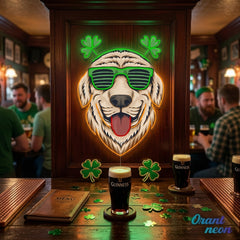 Patrick's Day Cool Dog Wearing Glasses and Smile Led Neon Acrylic Artwork
