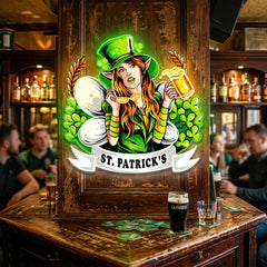 Patrick's Day Hot Woman Wearing Glass And Drinking Beer Led Neon Acrylic Artwork