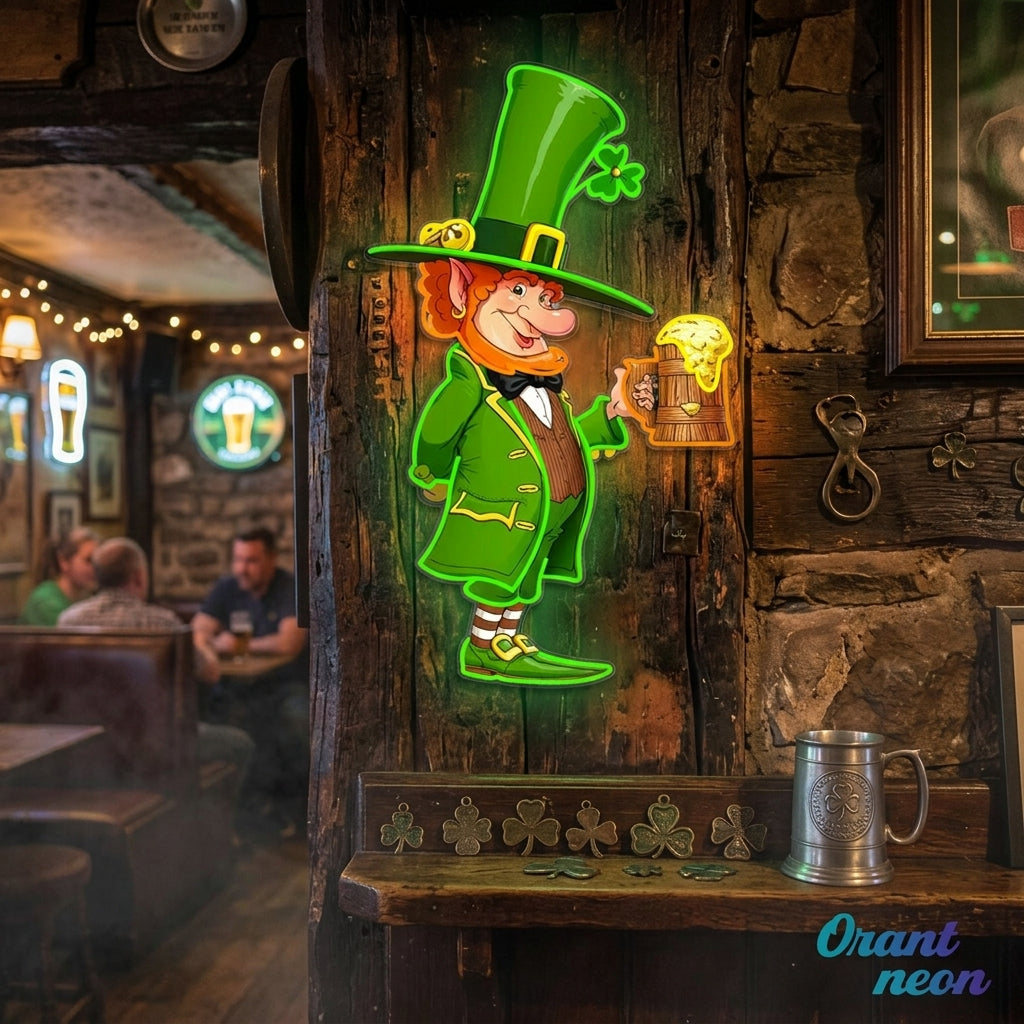 Patrick's Day Goblin Drinking Beer And Welcome Led Neon Acrylic Artwork