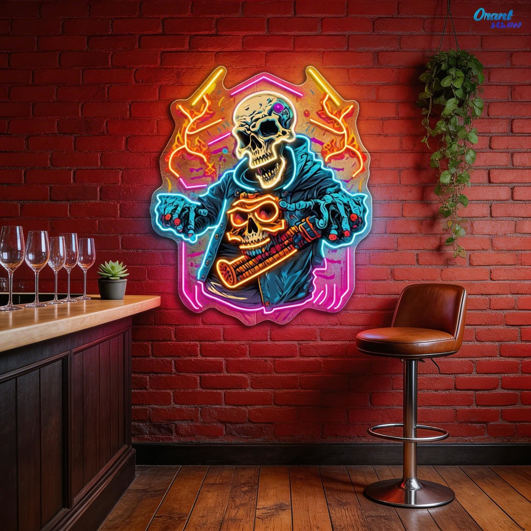 Skull Beats: Neon Vibes from the Grave Neon Sign Light Artwork