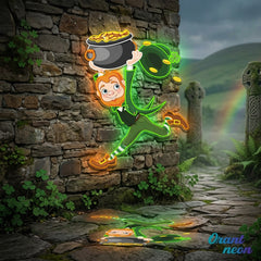 Patrick's Day Goblin Running With Money Valley Led Neon Acrylic Artwork