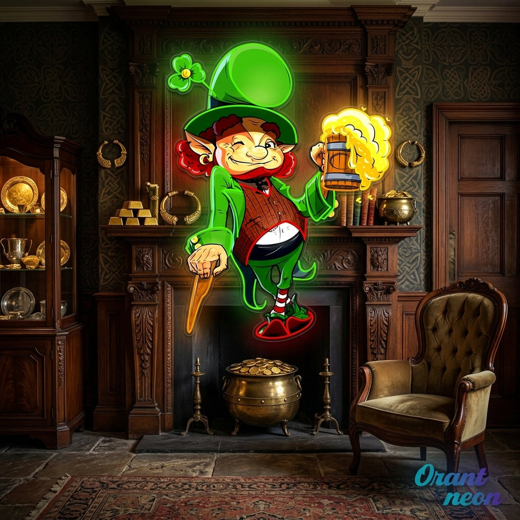 Patrick's Day Goblin Holding Beer And Standing Led Neon Acrylic Artwork