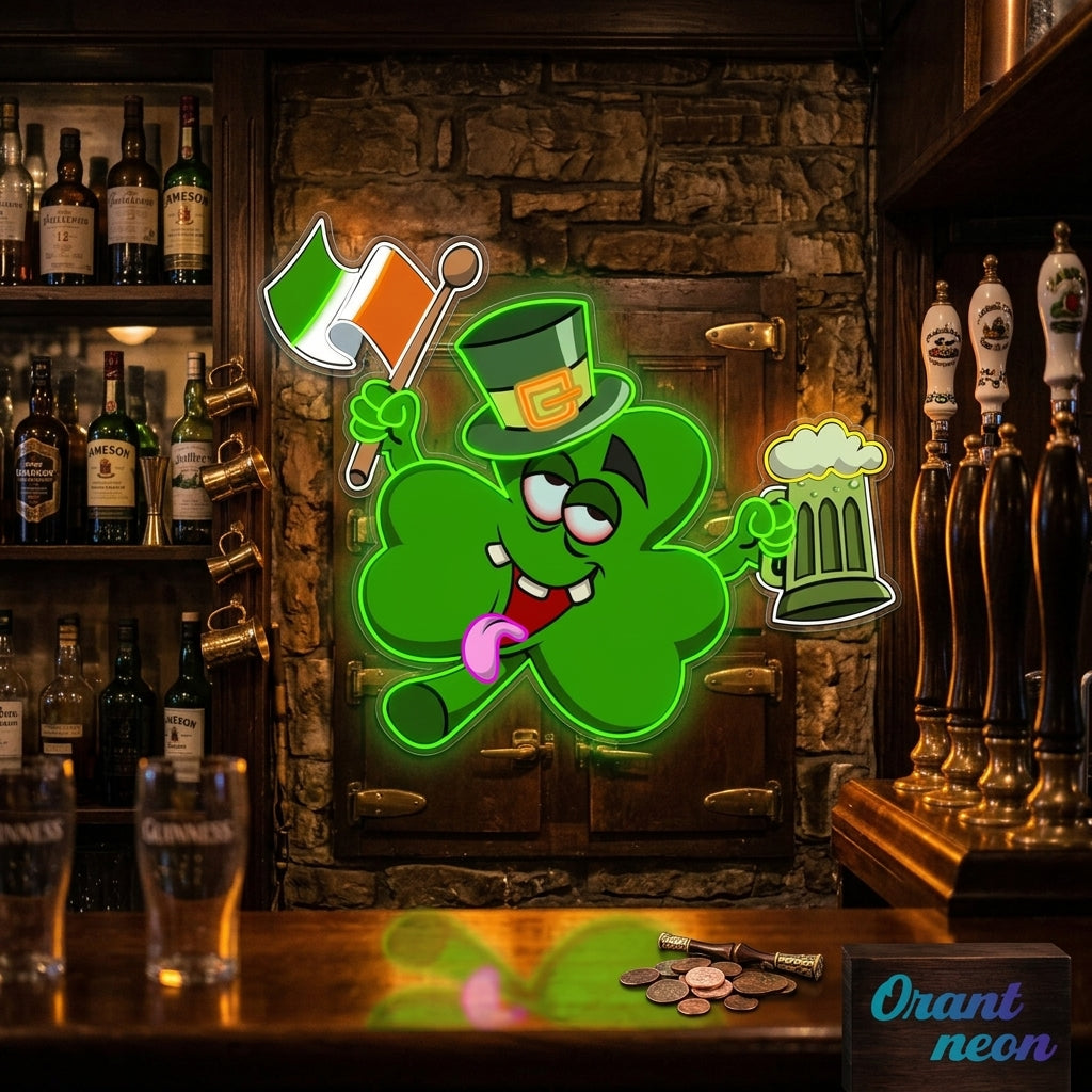 Patrick's Day Drunken Clover with Flag and Beer Led Neon Acrylic Artwork