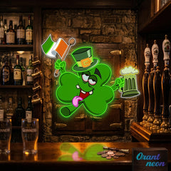 Patrick's Day Drunken Clover with Flag and Beer Led Neon Acrylic Artwork