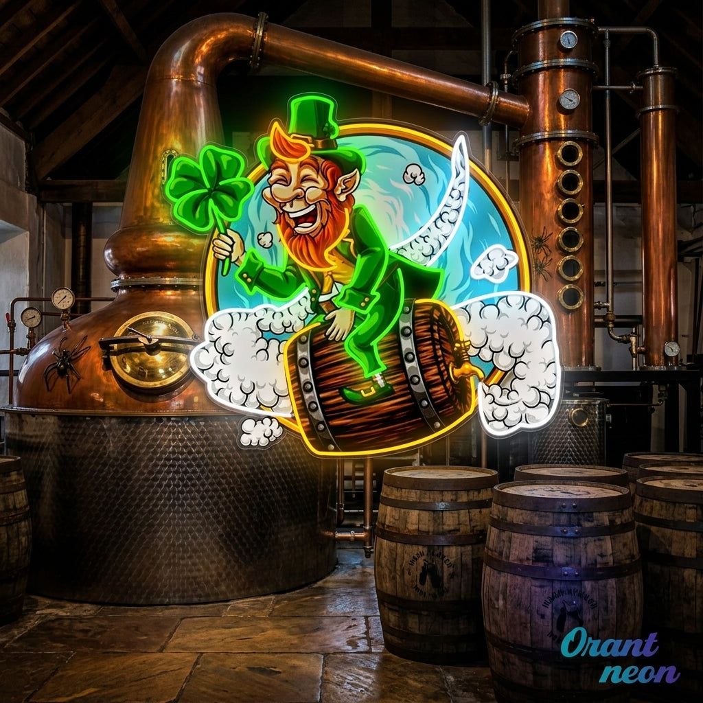 Patrick's Day Goblin Flying On A Wine Valley Holding A Four Leaf Clover Led Neon Acrylic Artwork