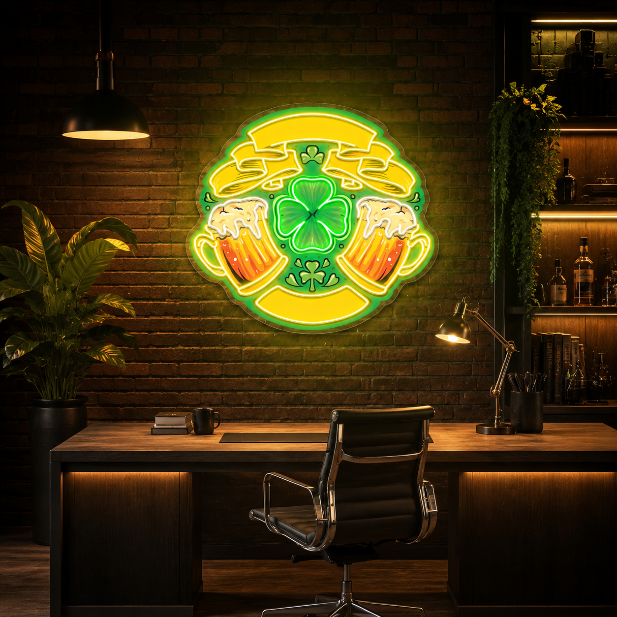 Lucky Ribbon & Shamrock Brews: St. Patrick’s Neon Sign Light Art Work