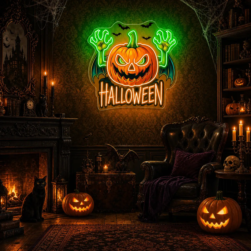 Evil Pumpkin Neon Sign – Halloween LED Wall Light for Spooky Party & Haunted House Décor
