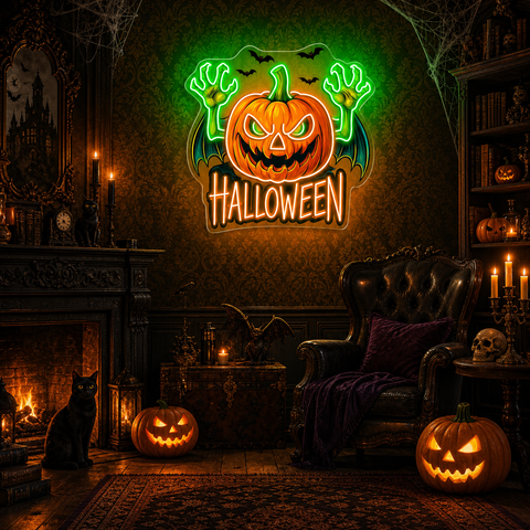 Evil Pumpkin Neon Sign – Halloween LED Wall Light for Spooky Party & Haunted House Décor
