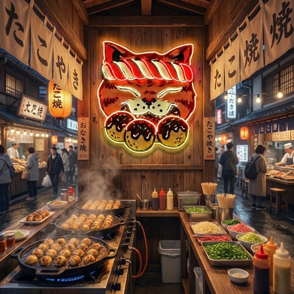 Lucky Cat Takoyaki LED Neon Sign for Japanese Restaurant Decor