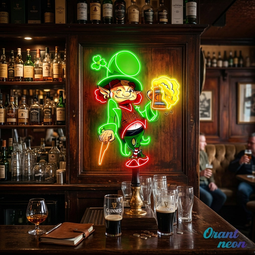 Patrick's Day Goblin Holding Beer And Standing Led Neon Acrylic Artwork