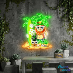 Patrick's Day Goblin With Surfboard And Pineapple Led Neon Acrylic Artwork