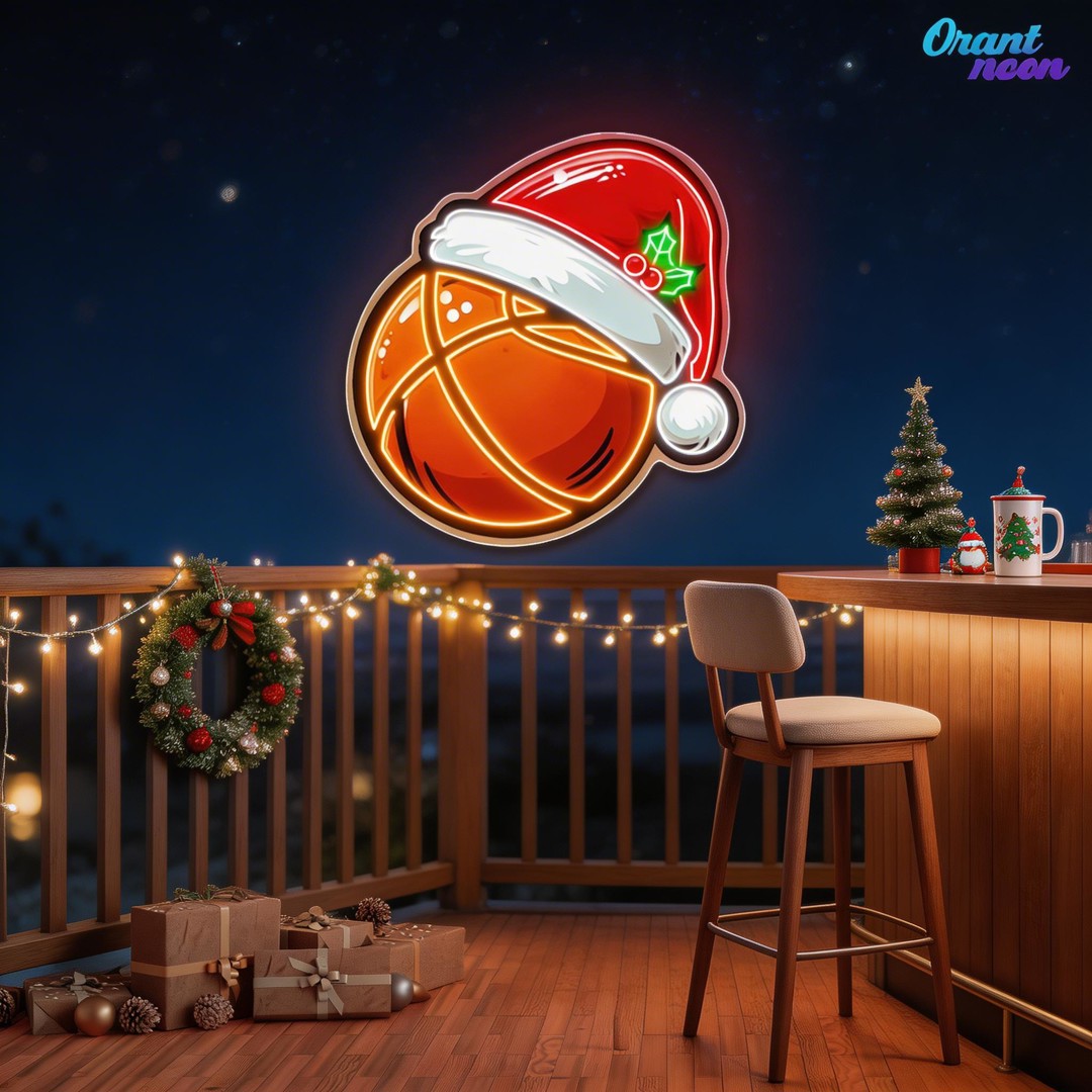 Festive Hoops: Basketball with a Twist Neon Sign Light Artwork