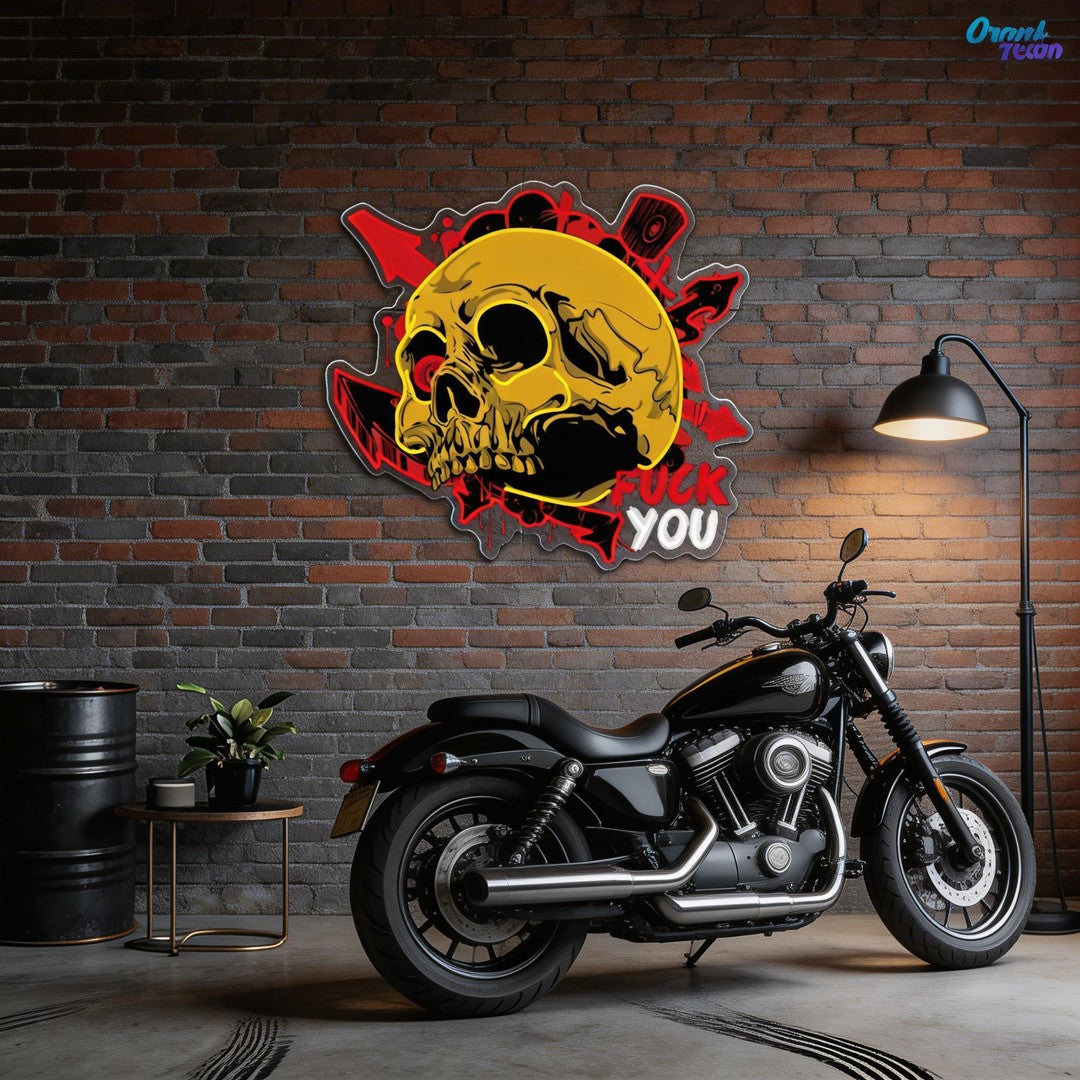 Dirty Skull With Graffity Neon Sign Light Artwork
