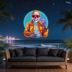 Drunken Skull Holding Beer Cup Neon Sign Light Artwork