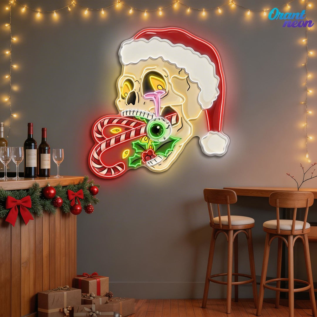 Merry Misfits: Skull & Sweets Christmas Neon Sign Light Artwork