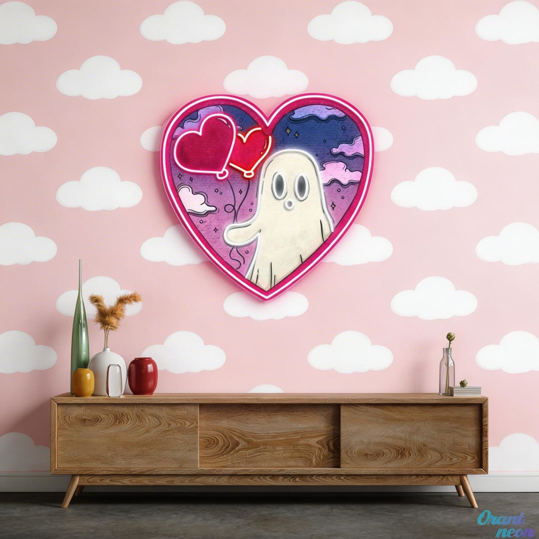Ghostly Love Bubbles: A Valentine Glow Best Gift For Valentine Neon Sight Light Artwork