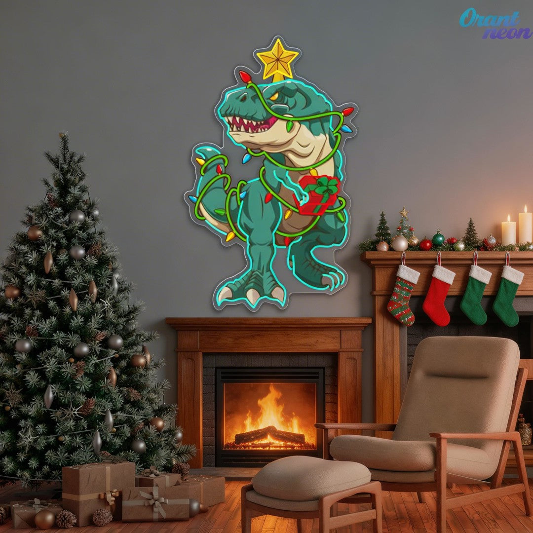 Merry Rex-mas Neon Sign Lights Artwork
