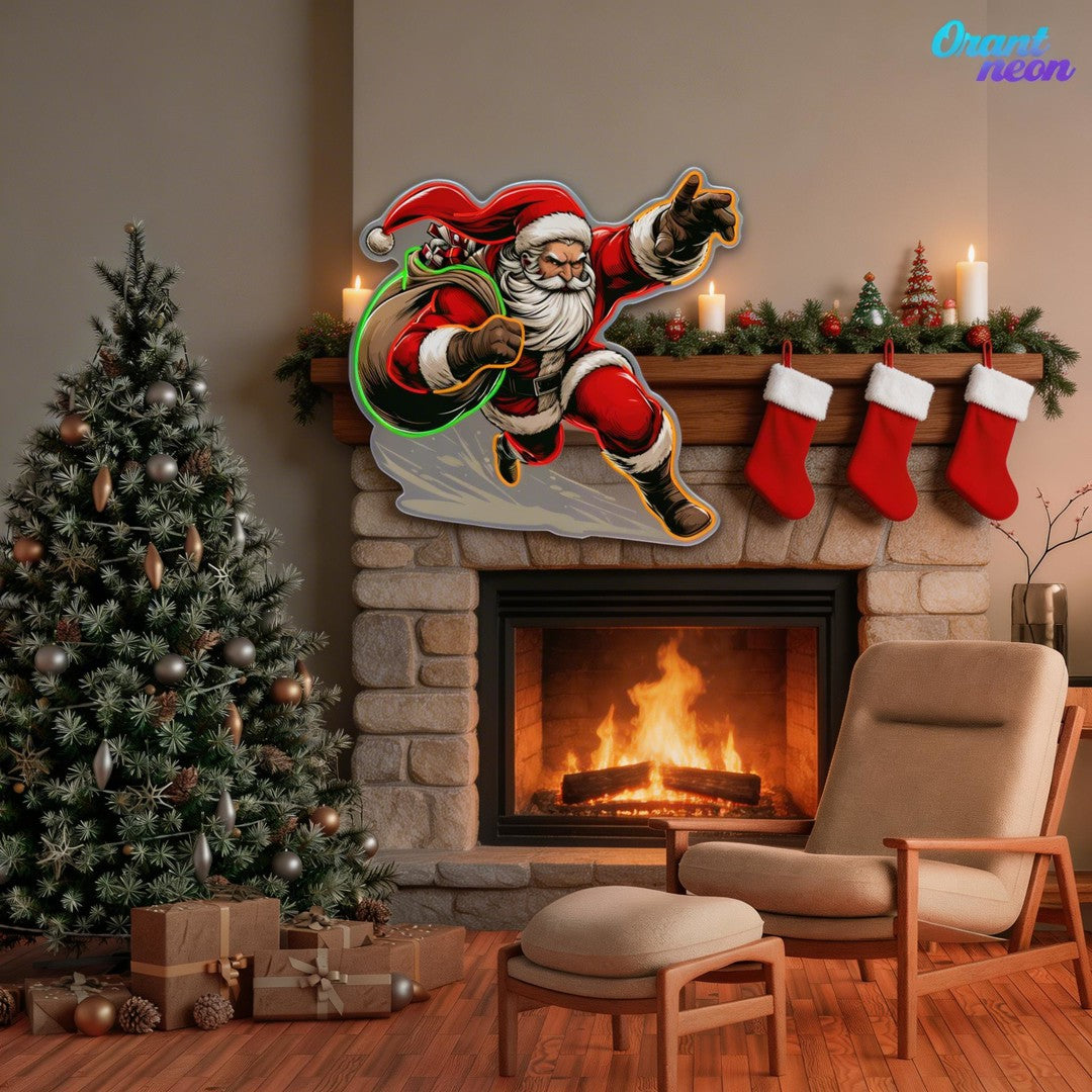 Rushing Claus: Christmas Countdown Neon Sign Light Artwork