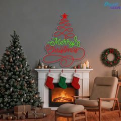 Santa's Glow: A Textual Christmas Tree Neon Sign Light Artwork