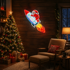 Santa's Rocket: A Holiday Journey Neon Sign Light Artwork