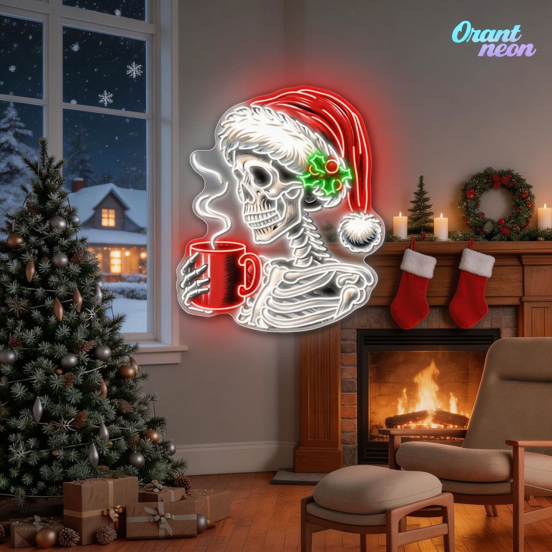 Skull & Sip: Christmas Chill Neon Sign Light Artwork