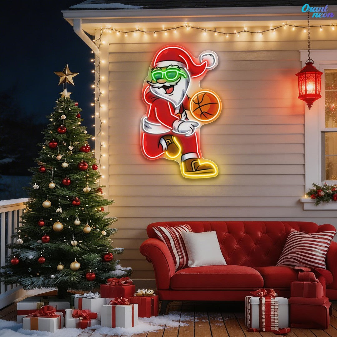 Basketball Bliss with Santa Claus Neon Sign Light Artwork