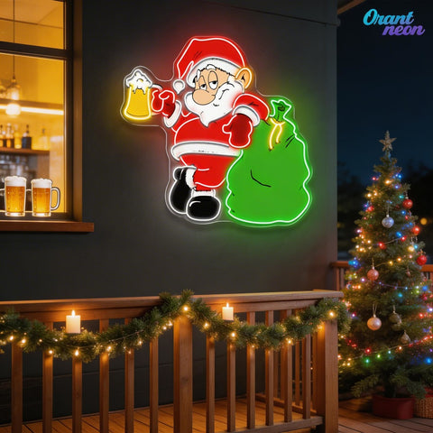 Cheers with Santa: Beer & Gifts Neon Sign Light Artwork
