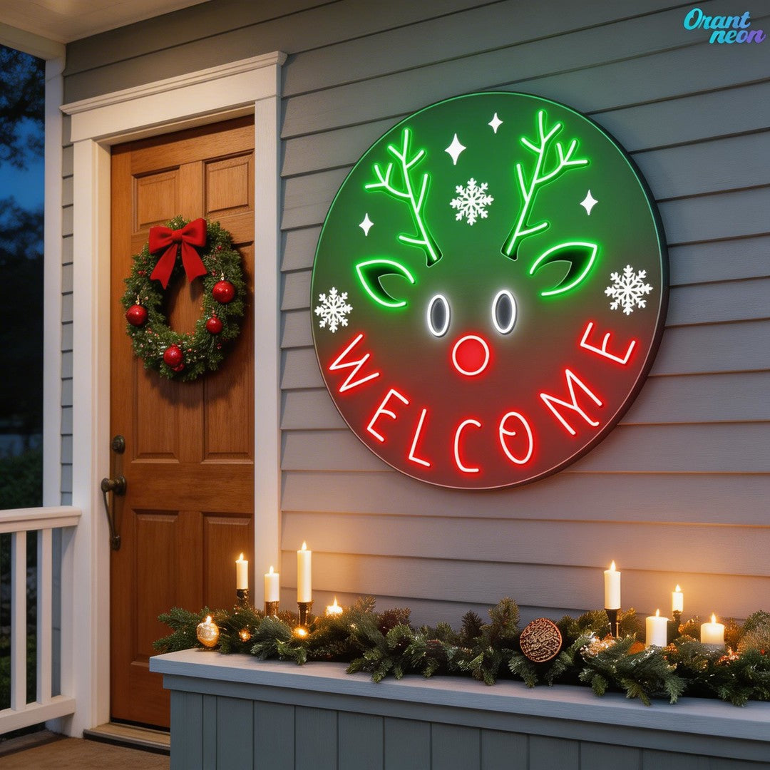 Welcome Christmas Moose Neon Sign Light Artwork