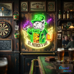 Patrick's Day Mouse Holding Beer And Cigarette Led Neon Acrylic Artwork