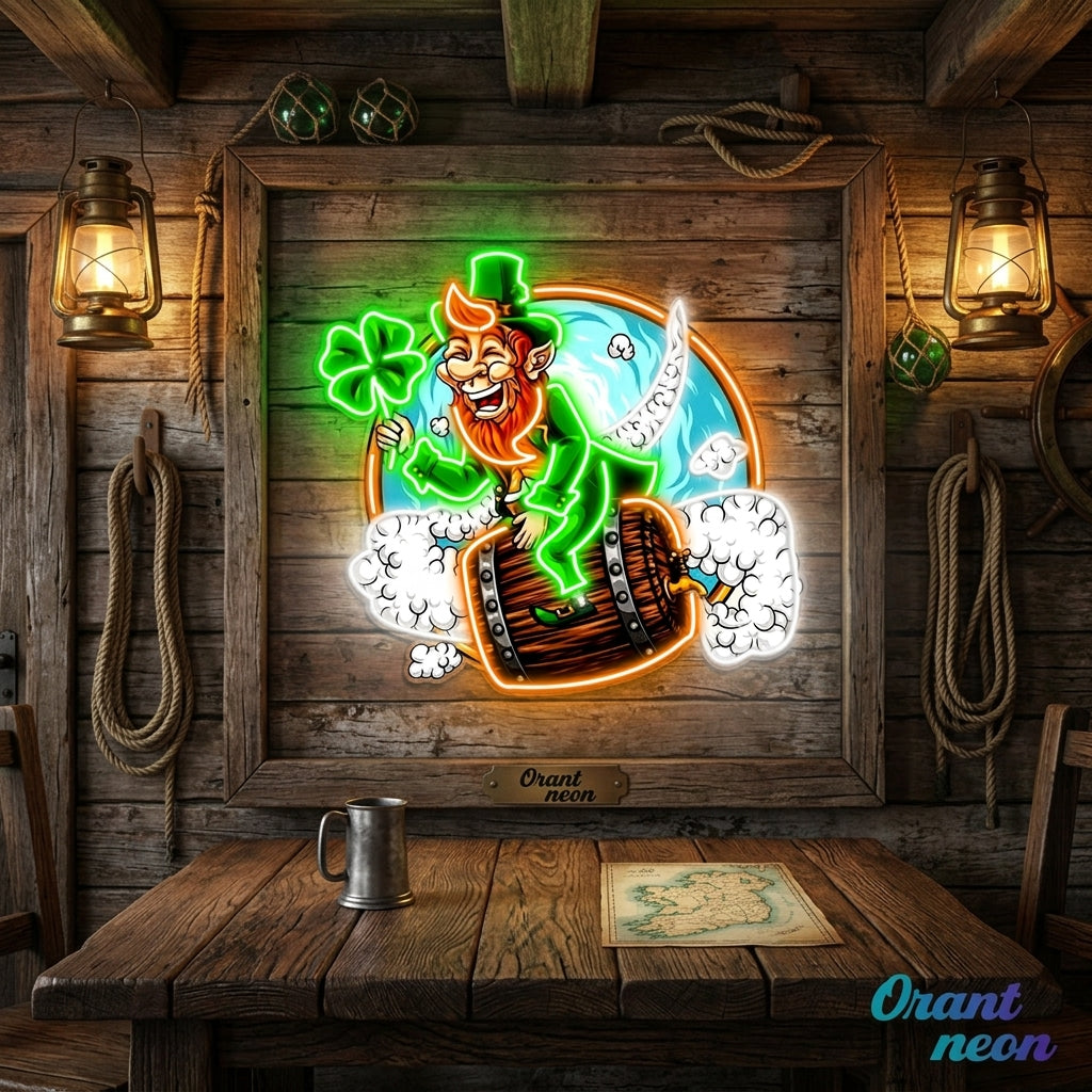 Patrick's Day Goblin Flying On A Wine Valley Holding A Four Leaf Clover Led Neon Acrylic Artwork