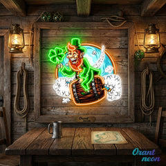 Patrick's Day Goblin Flying On A Wine Valley Holding A Four Leaf Clover Led Neon Acrylic Artwork