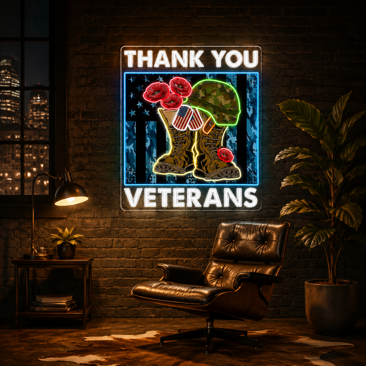 Veterans Day: Courage in Light Neon Sign Light Artwork