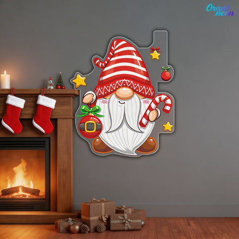 Christmas Dwarf with Bauble and Candy Neon Sign Light Artwork