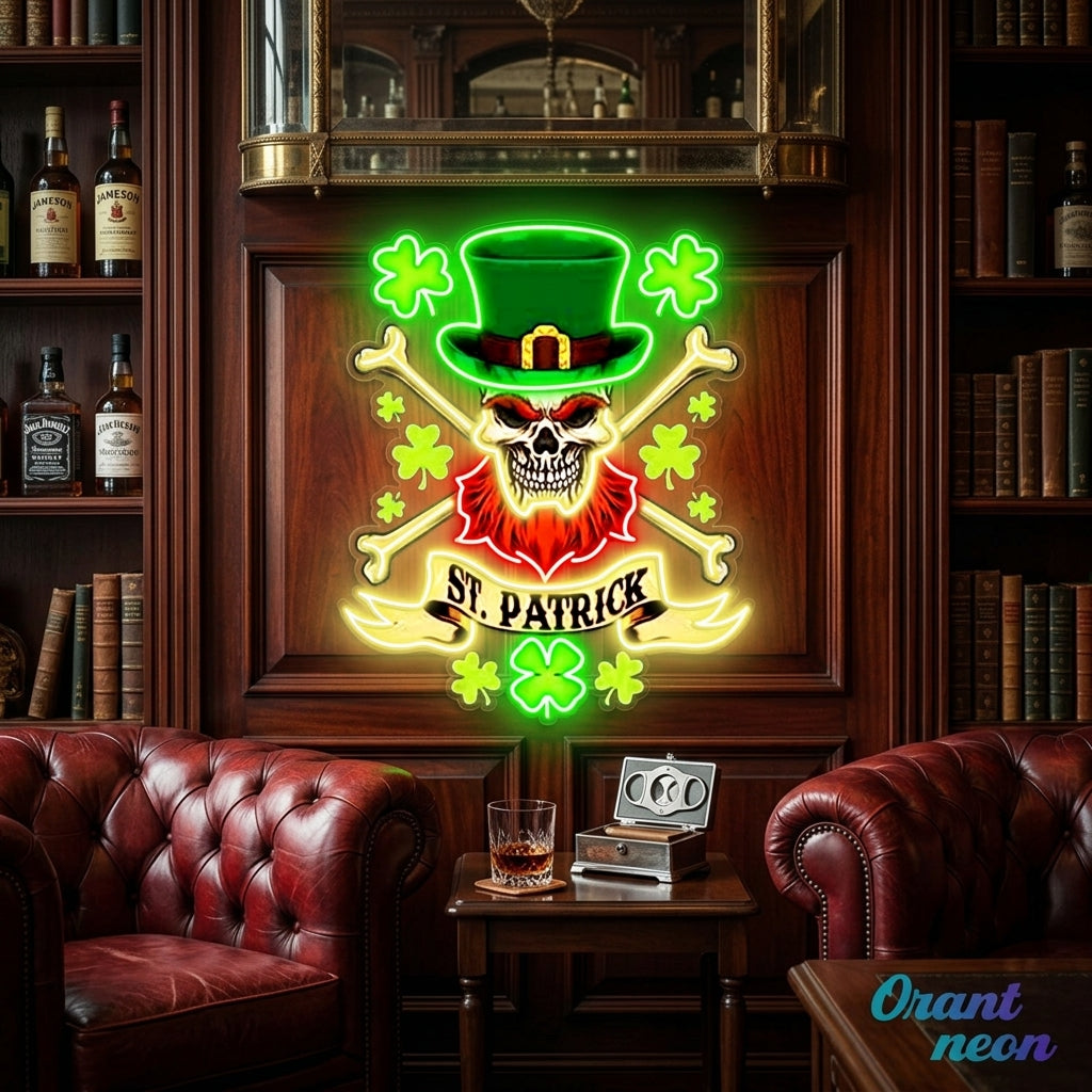 Patrick's Day Cool Skull with Hat Led Neon Acrylic Artwork