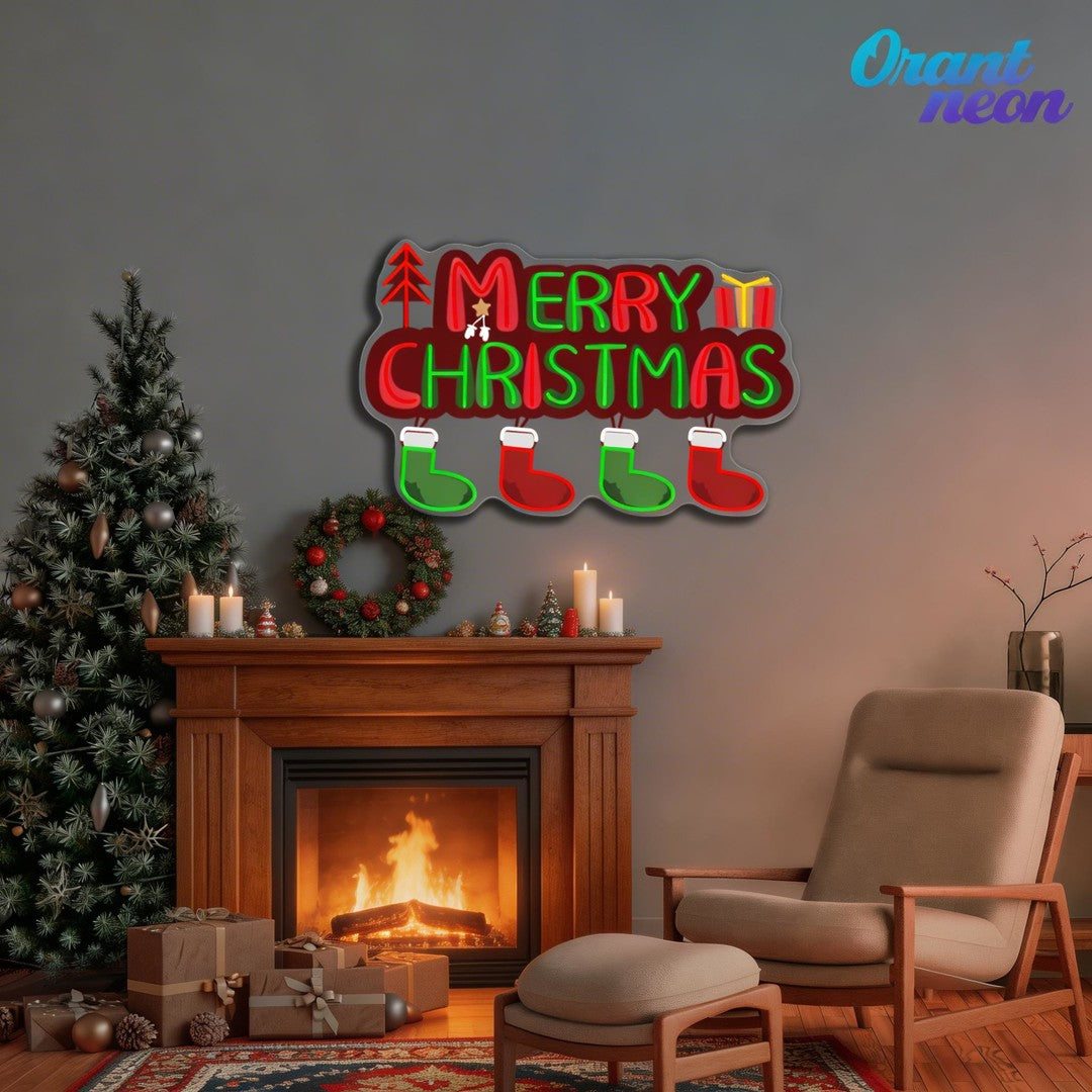 Christmas Stockings in Neon: A Bright Holiday Wish Neon Sign Light Artwork