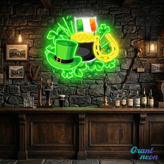 Patrick's Day With Hat Flag And Money Led Neon Acrylic Artwork