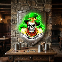 Patrick's Day Skull Wearing Hat And Beer Led Neon Acrylic Artwork