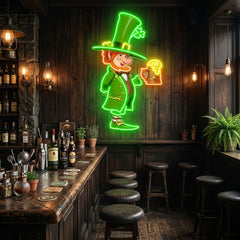 Patrick's Day Goblin Drinking Beer And Welcome Led Neon Acrylic Artwork