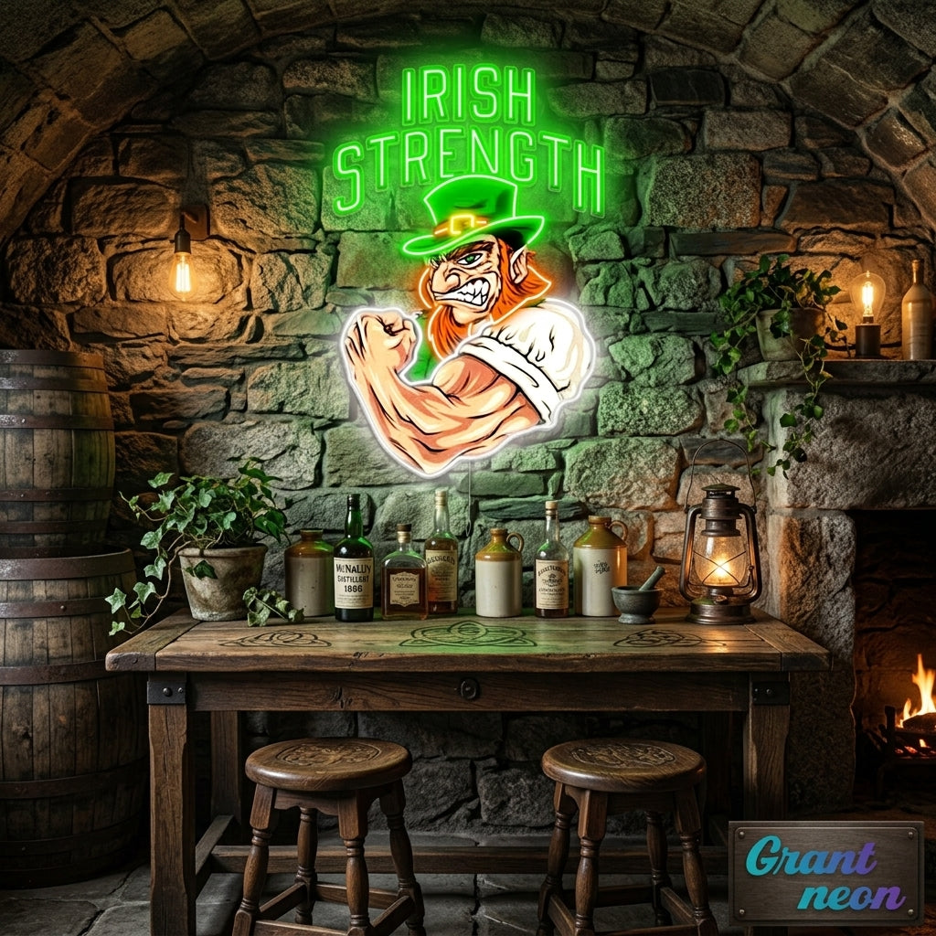 Patrick's Day Irish Goblin With Muscle Led Neon Acrylic Artwork