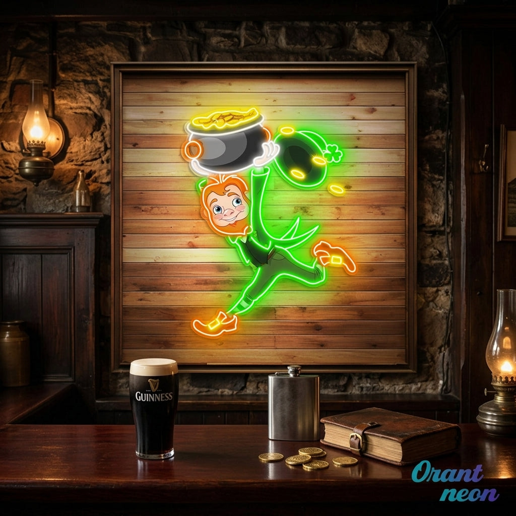 Patrick's Day Goblin Running With Money Valley Led Neon Acrylic Artwork