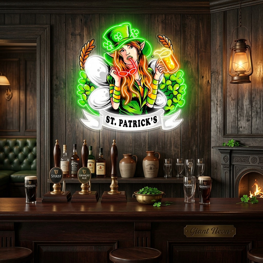 Patrick's Day Hot Woman Wearing Glass And Drinking Beer Led Neon Acrylic Artwork