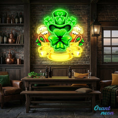 Patrick's Day Hat, Beer And Lucky Leaf Clover Led Neon Acrylic Artwork