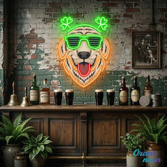 Patrick's Day Cool Dog Wearing Glasses and Smile Led Neon Acrylic Artwork