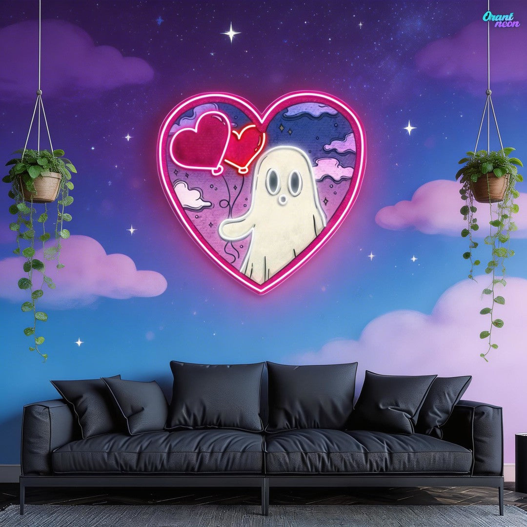 Ghostly Love Bubbles: A Valentine Glow Best Gift For Valentine Neon Sight Light Artwork