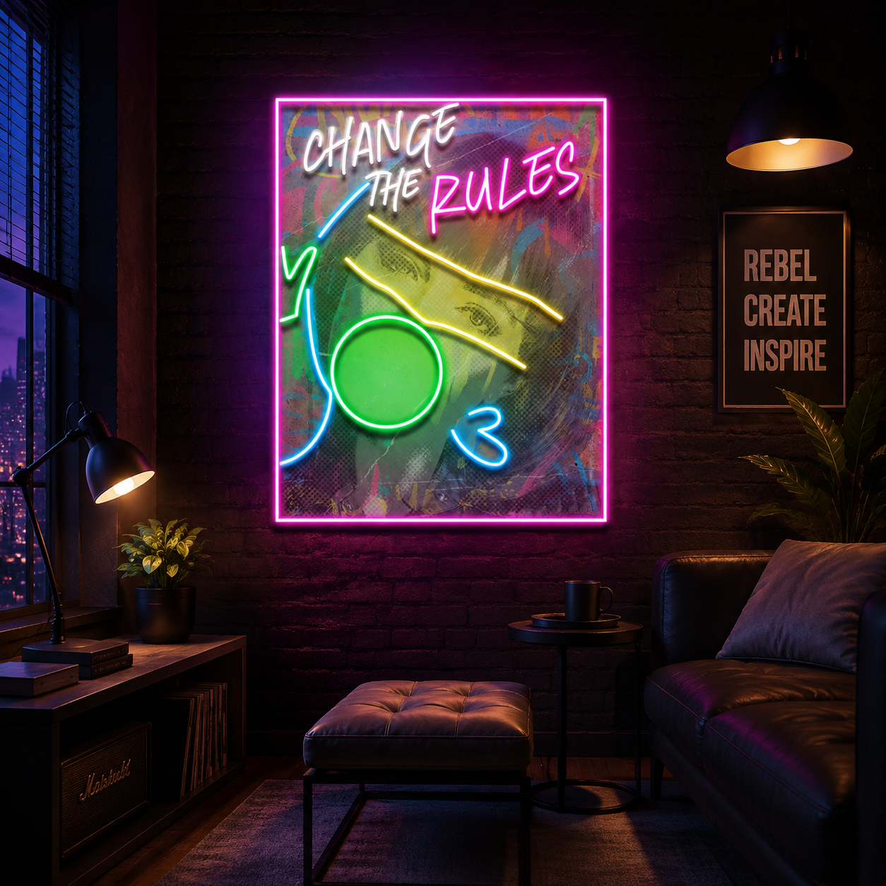 Rebelious Change The Rule Collapse Art LED Neon Sign Light Pop Art