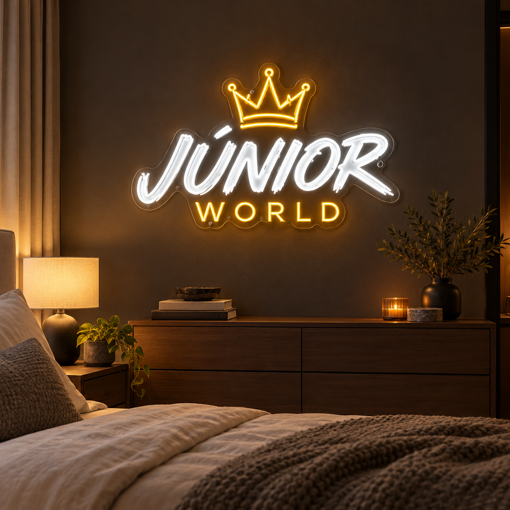 JÚNIOR WORLD Crown Logo - Custom LED Neon Sign